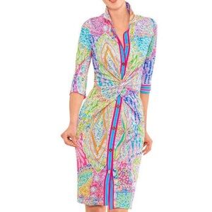 Gretchen Scott Designs Pink Multicolor Paisley Midi Shirt Dress NWT